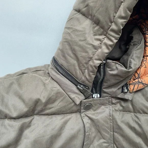 $298 Guess Men’s Alta Nylon Puffer Long Jacket With Hood In Light Brown Size XL